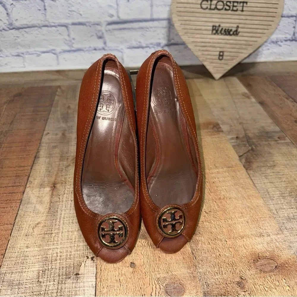 Tory Burch Brown Leather‎ Carol Wedge heels - 8.5